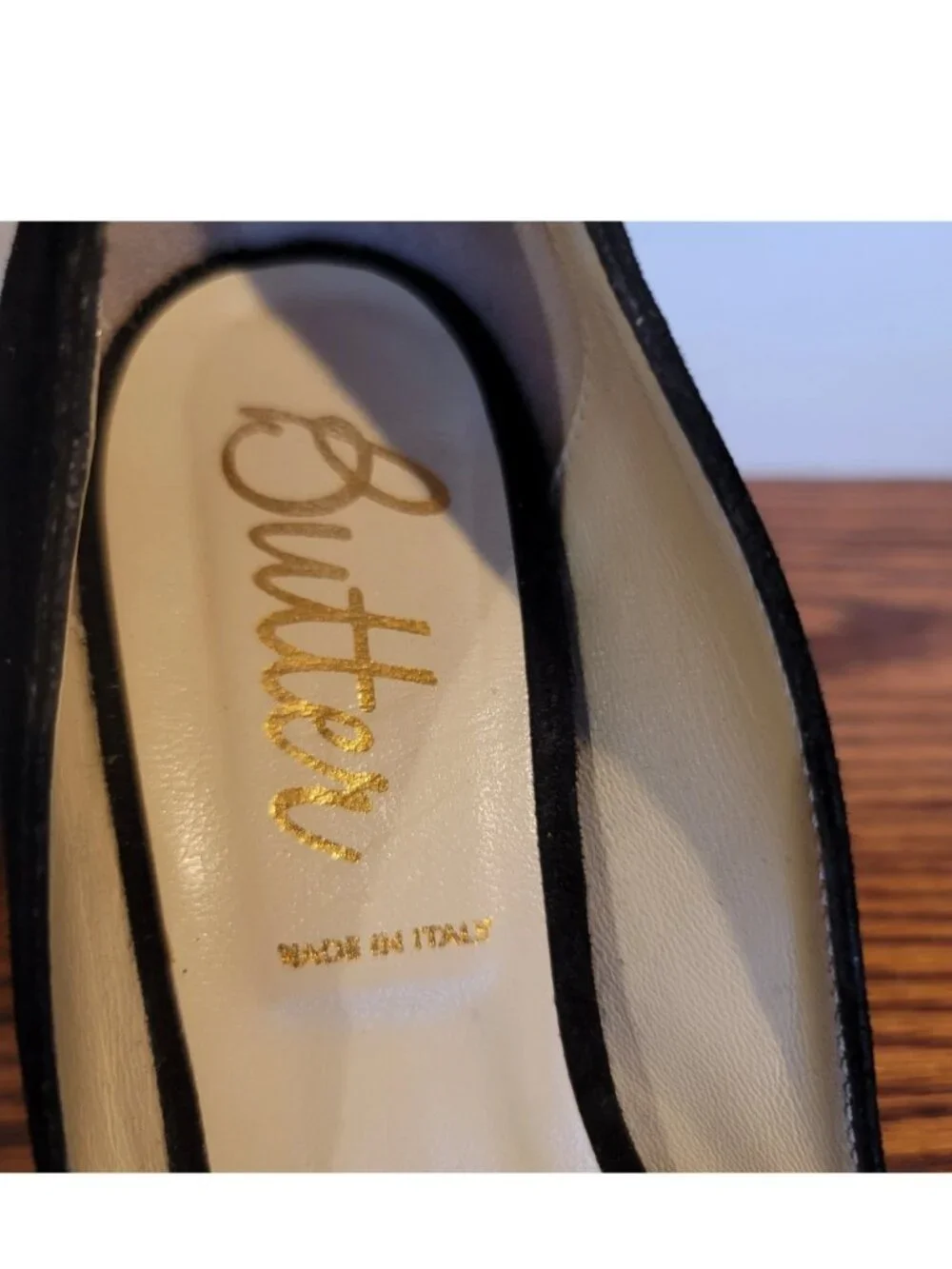 BUTTER Made In Italy Black Ladies Business Dress Shoes Suede Chunky Heels sz 7